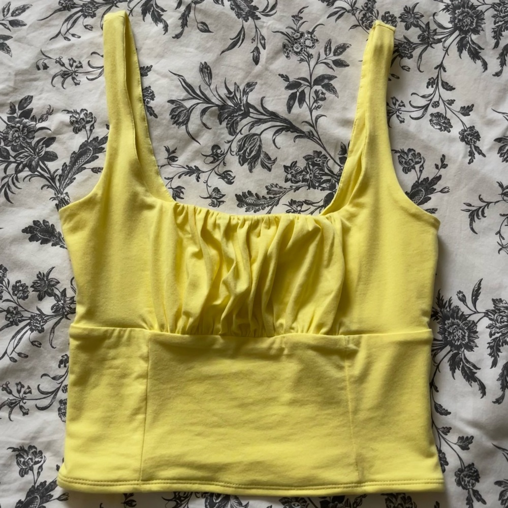 yellow shirred bust cropped tank top